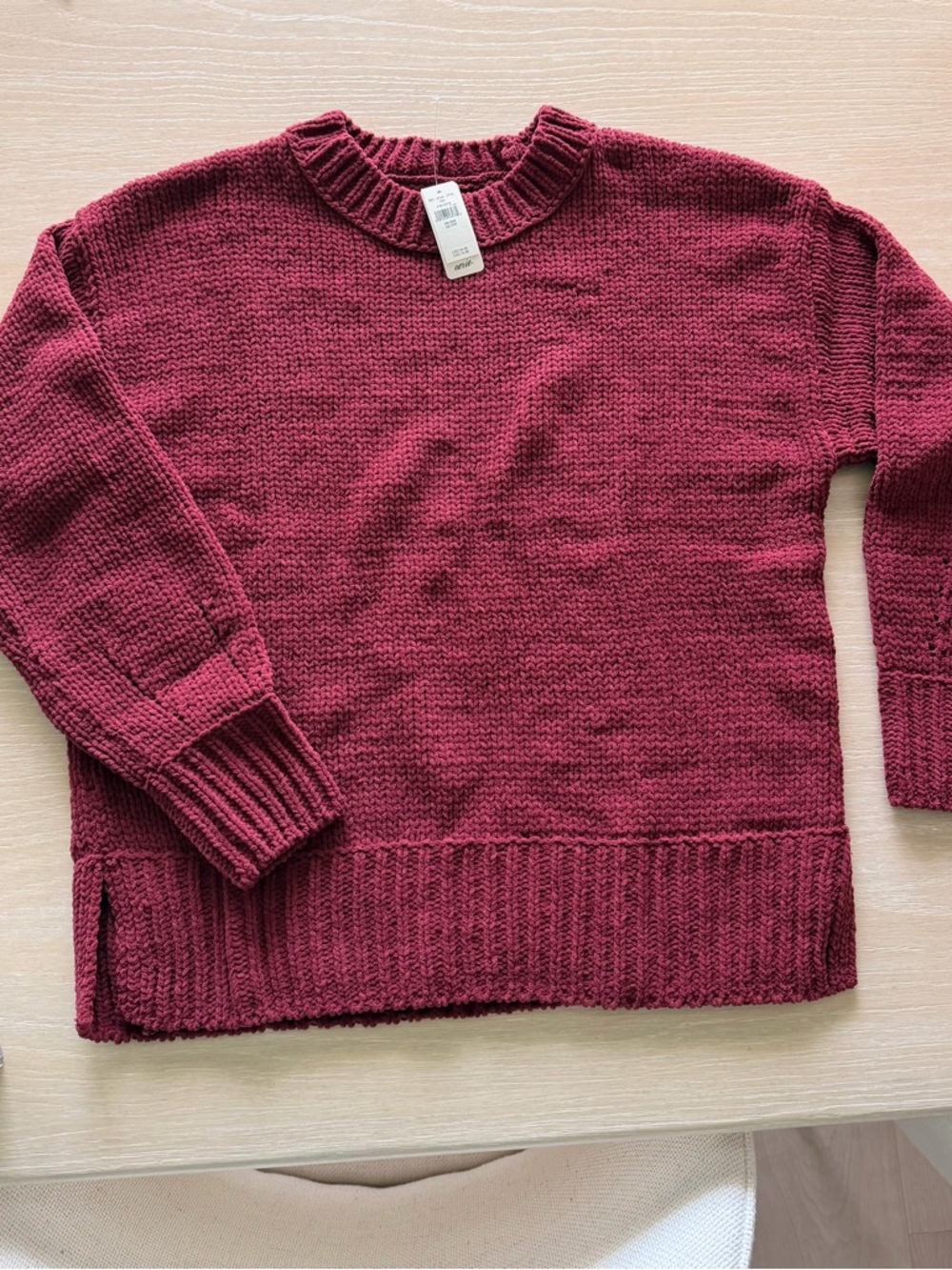 American Eagle Outfitters Chunky Crewneck Sweater in Wine Red